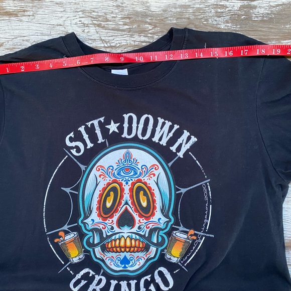 Mens black tshirt, day of the dead skull, sit down gringo, Cinco de Mayo, Large - Picture 7 of 10